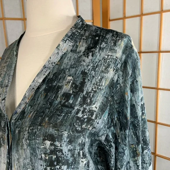 Johnny Was Pete and Greta silk blouse green and brown pattern. - Picture 14 of 14